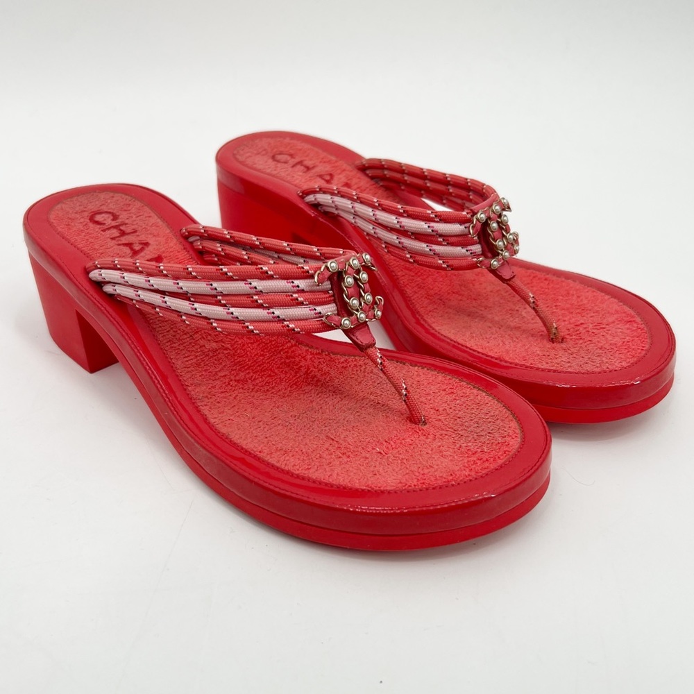 Chanel Orange Y2K wedge flip flop Double CC Sandals